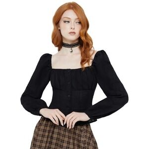 Killstar nightwood top black milkmaid style butotn up blouse with square neck
